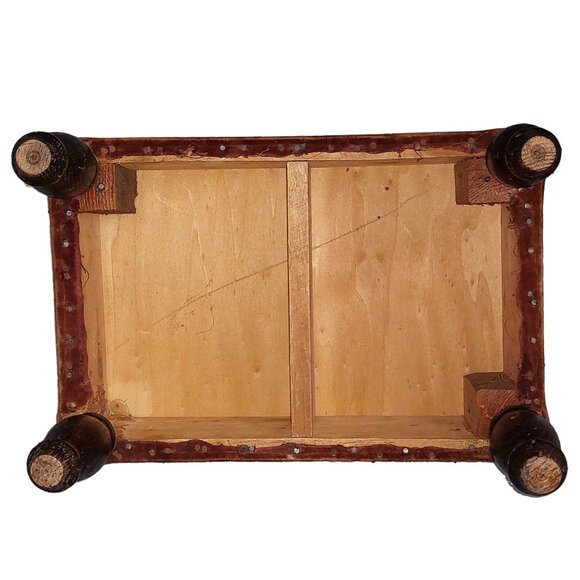 Vintage Floral Needlepoint Footstool with Velvet Sides & Solid Wood Legs 18"x12" - Picture 7 of 7